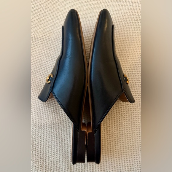 Black Faux Leather Mules with Gold Accents - Picture 3 of 4